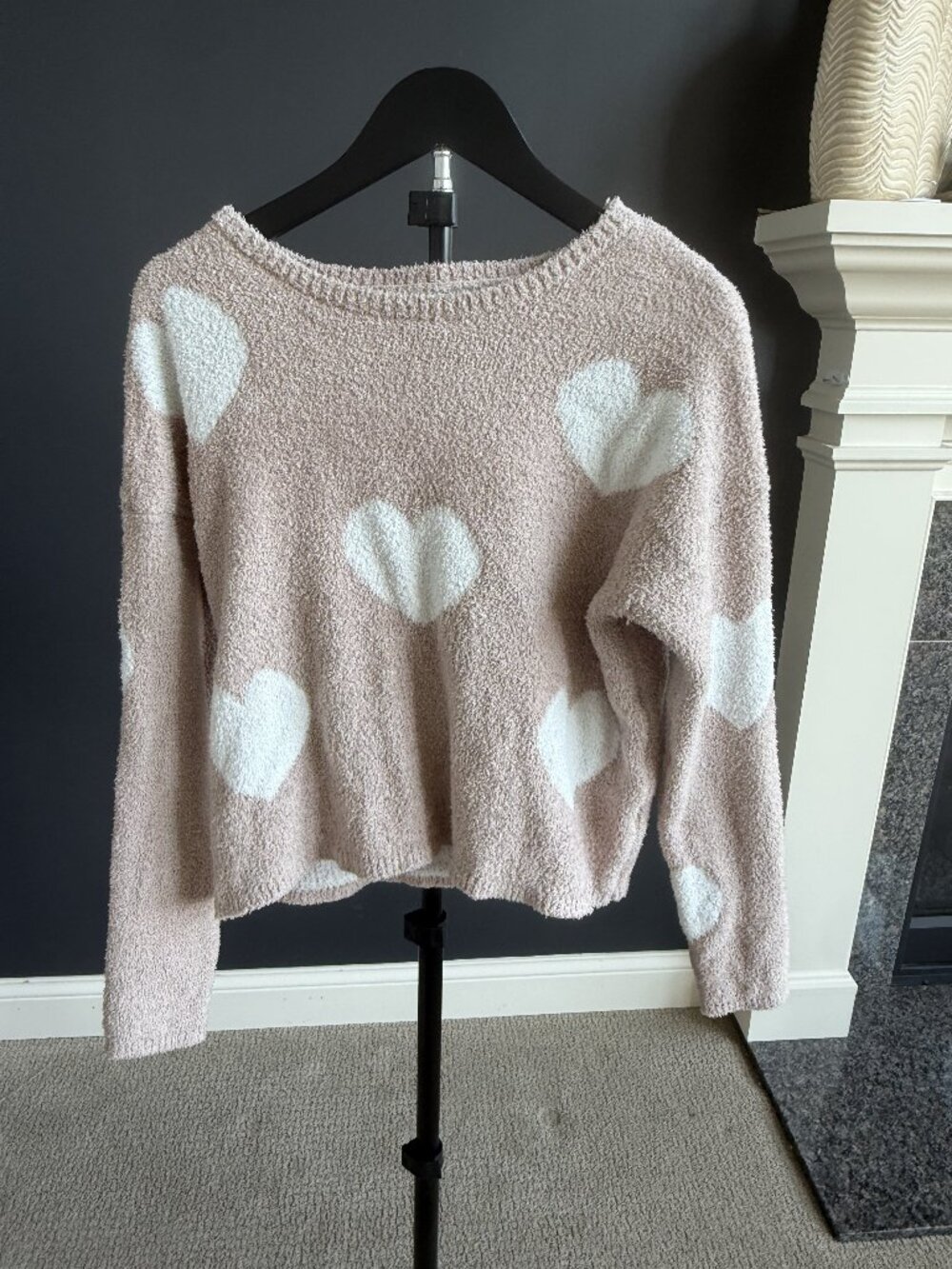 Sincerely Jules Taupe Fuzzy Heart Sweater Size S